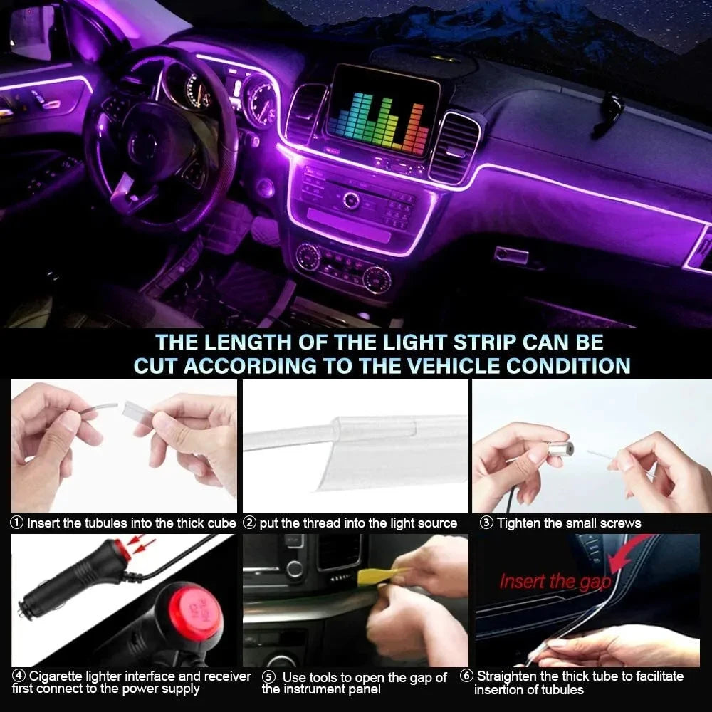 LED Car Interior Ambient Strip Lights RGB Fiber Optic