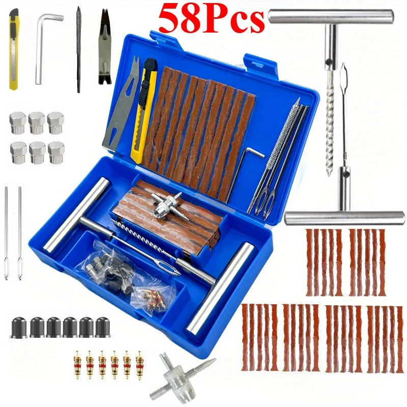 GLUE 34Pcs And 58Pcs Auto Tire Repair Kit Puncture Tools For Cars Vans Motorcycles Bikes