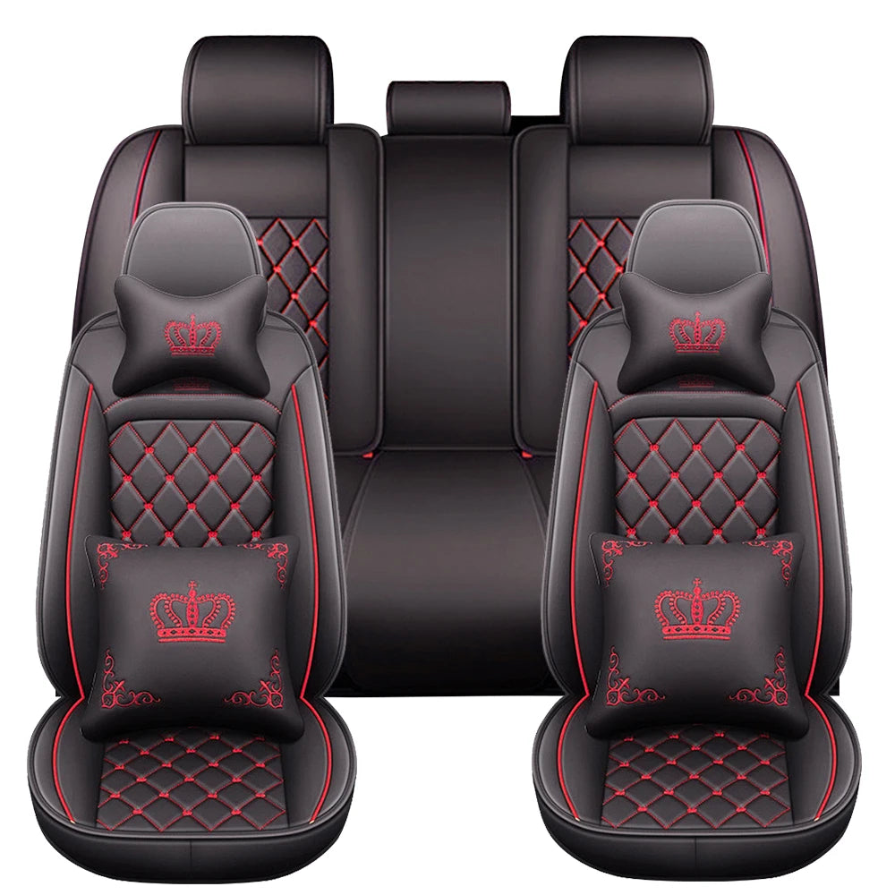 Universal 5 Seat PU Leather Car Seat Covers Full Set Front And Rear Anti Scratch Protection