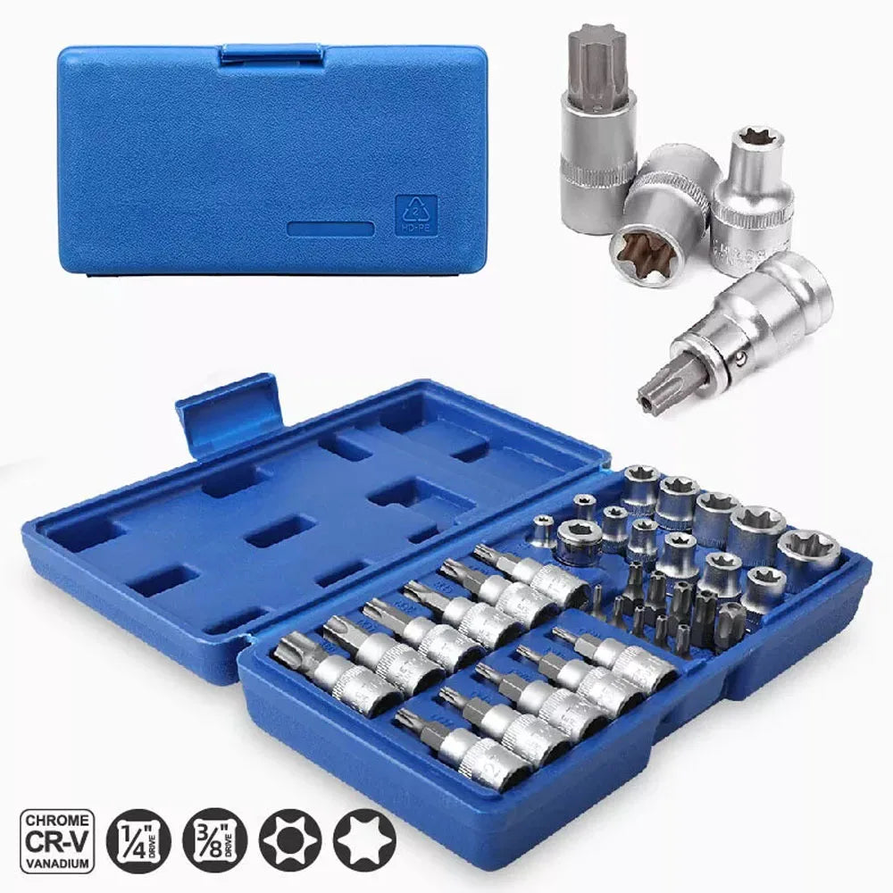 34Pcs Torx Star Socket Set and Bits