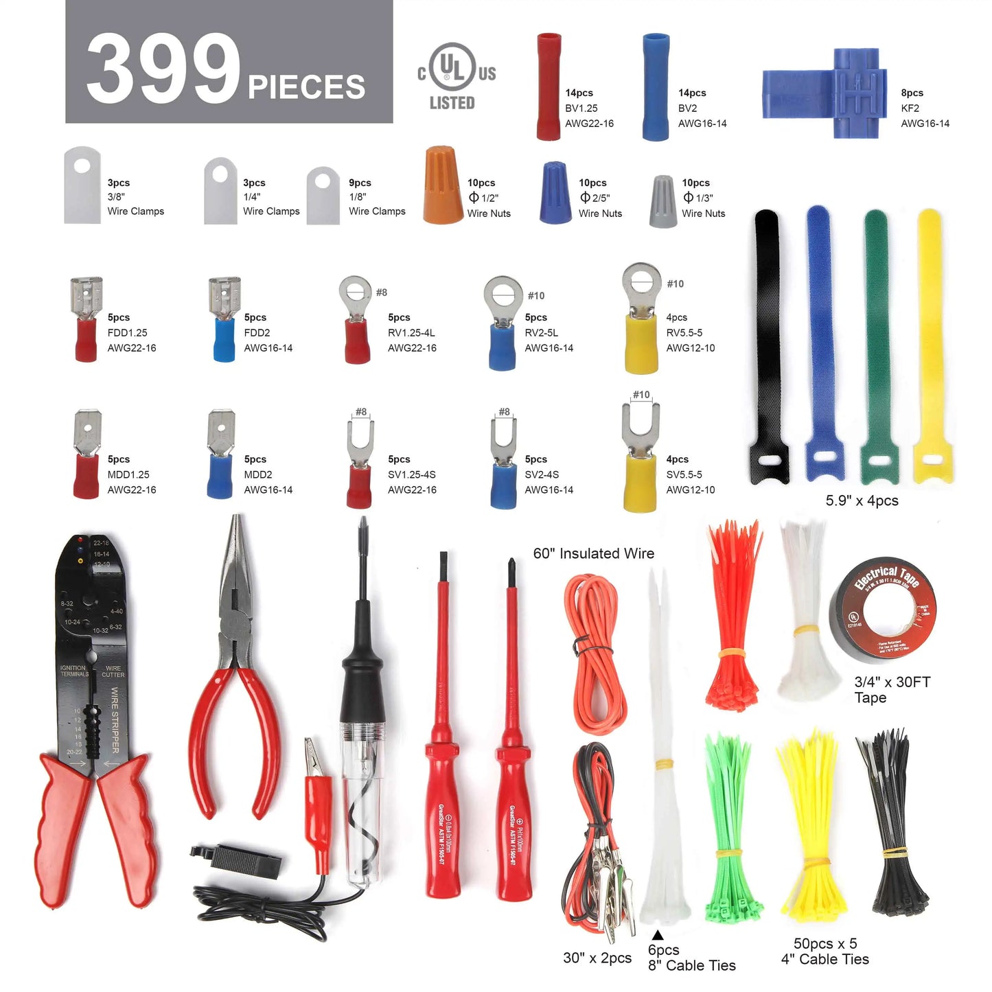 Hign-concerned 399Piece Auto Electrical Repair Kit Universal