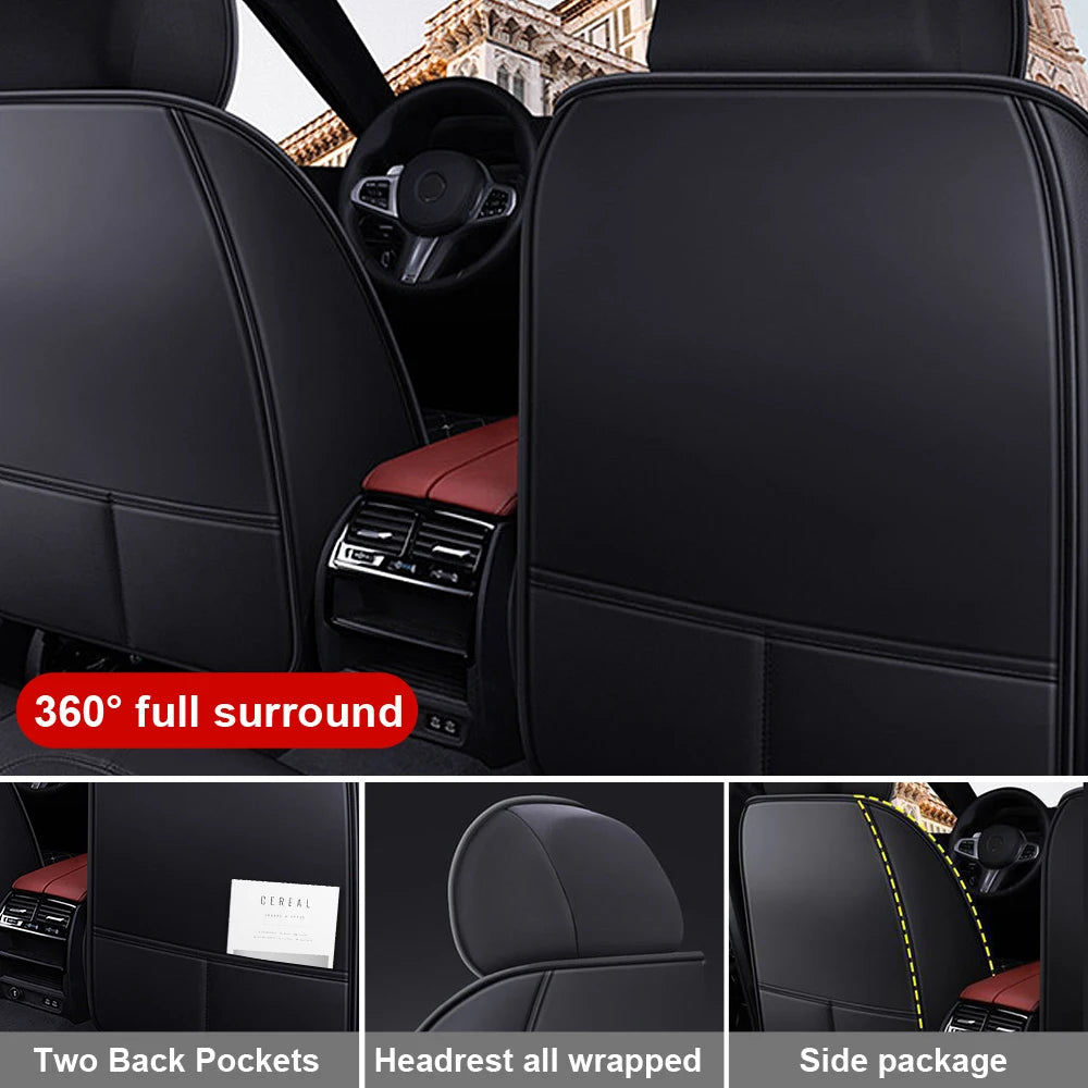 Universal 5 Seat PU Leather Car Seat Covers Full Set Front And Rear Anti Scratch Protection