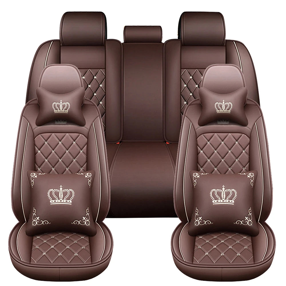Universal 5 Seat PU Leather Car Seat Covers Full Set Front And Rear Anti Scratch Protection