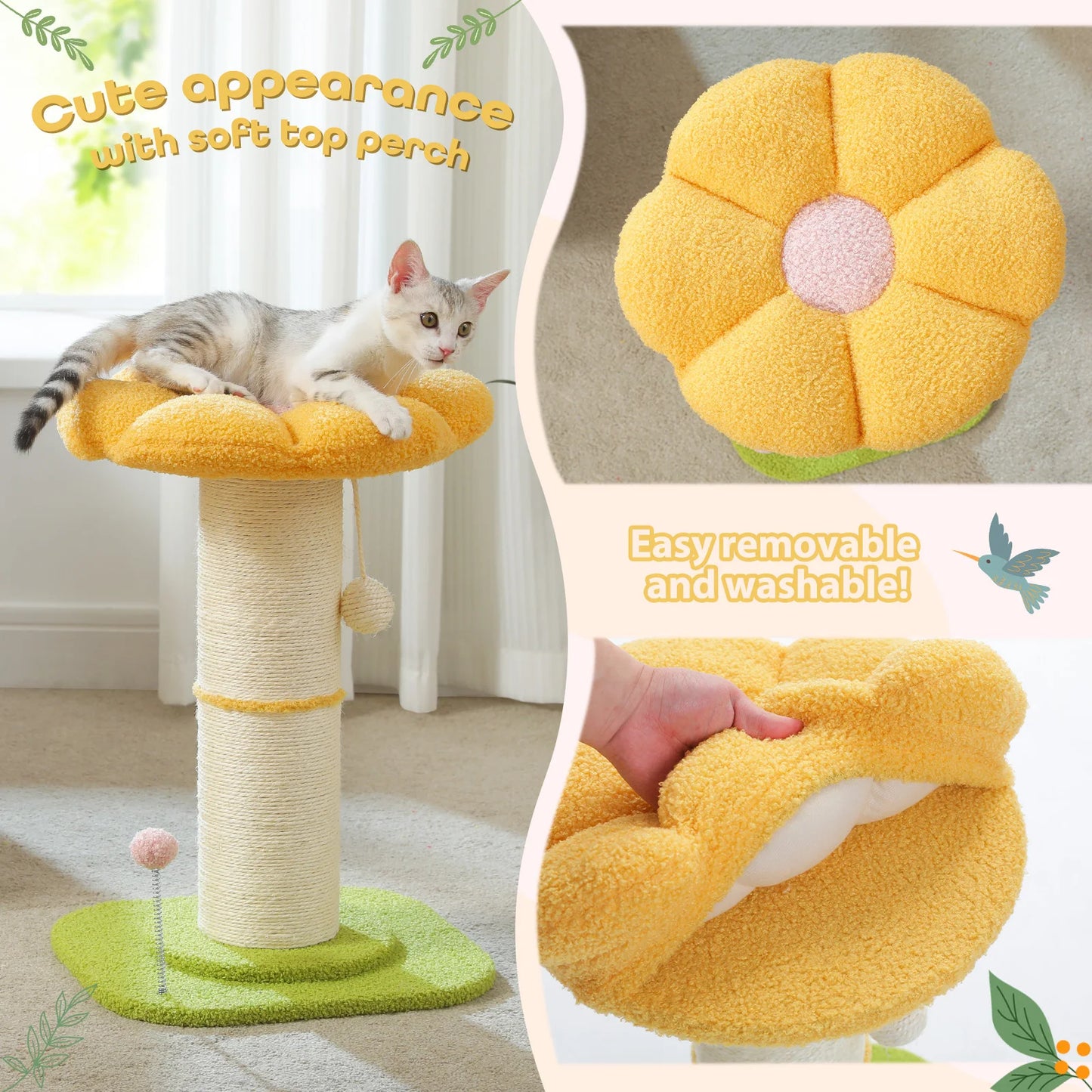 PEQULTICN Flower Cat Scratching Post Tree For Indoor Cats