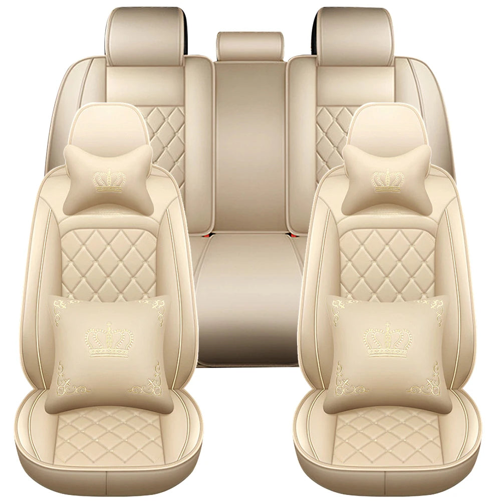 Universal 5 Seat PU Leather Car Seat Covers Full Set Front And Rear Anti Scratch Protection