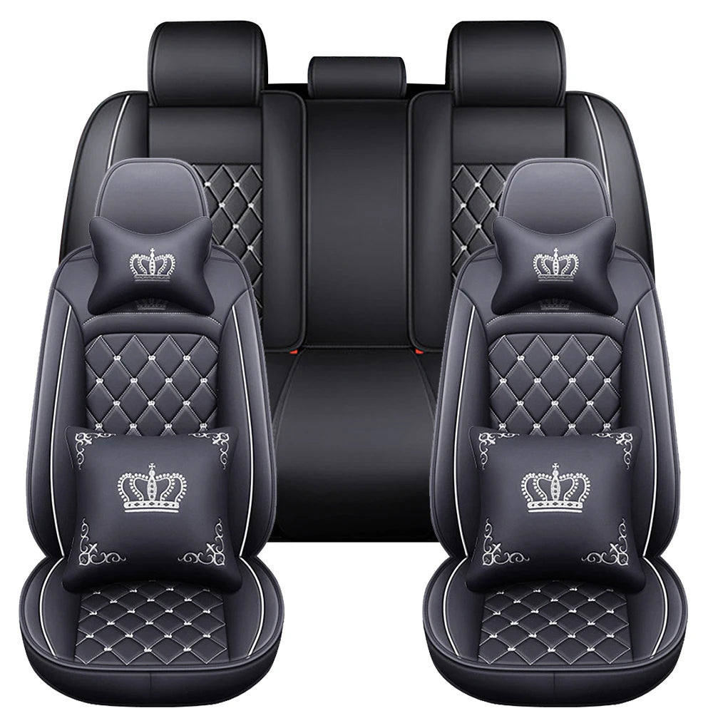 Universal 5 Seat PU Leather Car Seat Covers Full Set Front And Rear Anti Scratch Protection