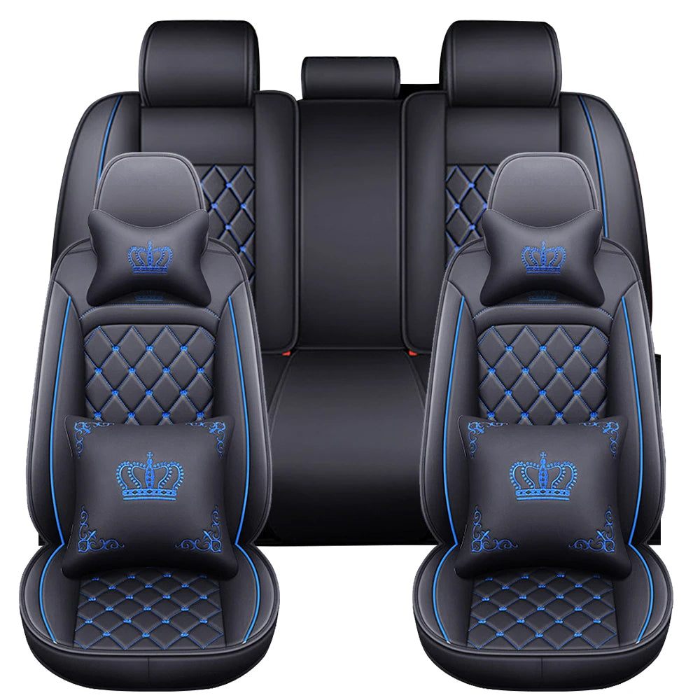 Universal 5 Seat PU Leather Car Seat Covers Full Set Front And Rear Anti Scratch Protection