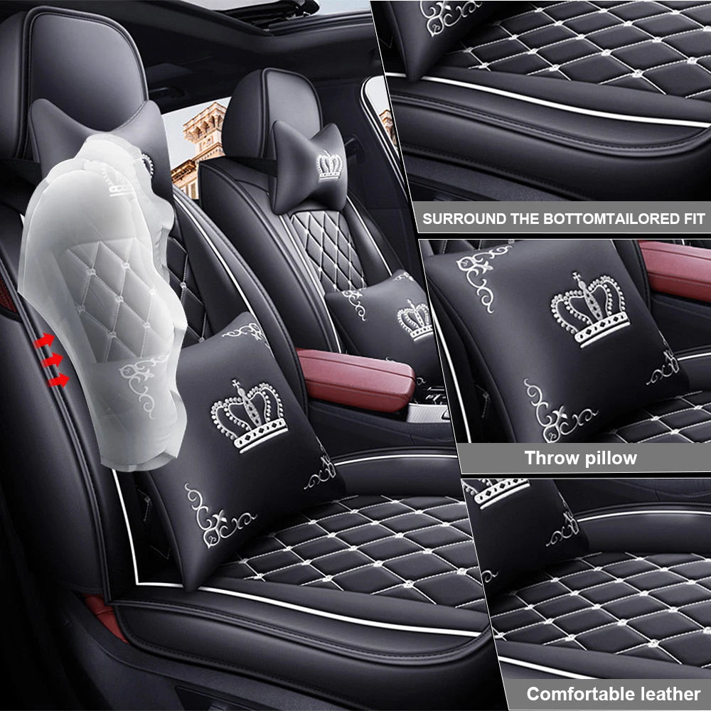 Universal 5 Seat PU Leather Car Seat Covers Full Set Front And Rear Anti Scratch Protection