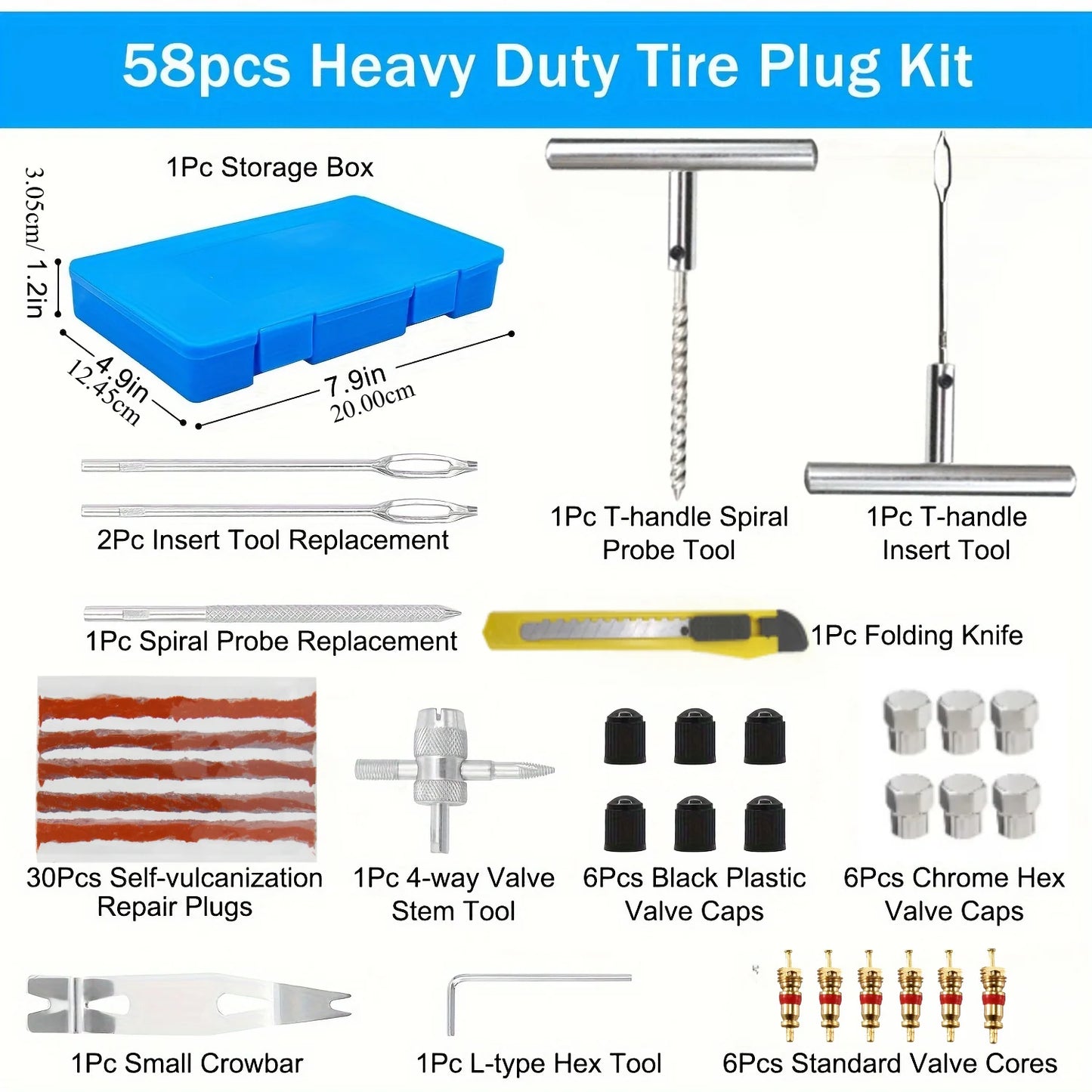 GLUE 34Pcs And 58Pcs Auto Tire Repair Kit Puncture Tools For Cars Vans Motorcycles Bikes