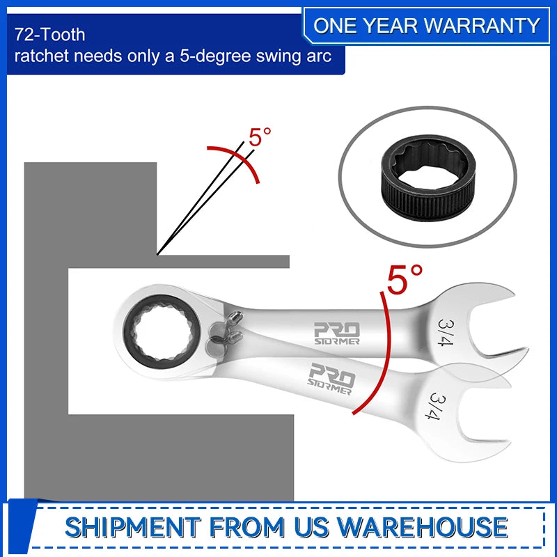 Prostormer Stubby Reversible Ratcheting Wrench Set Kit