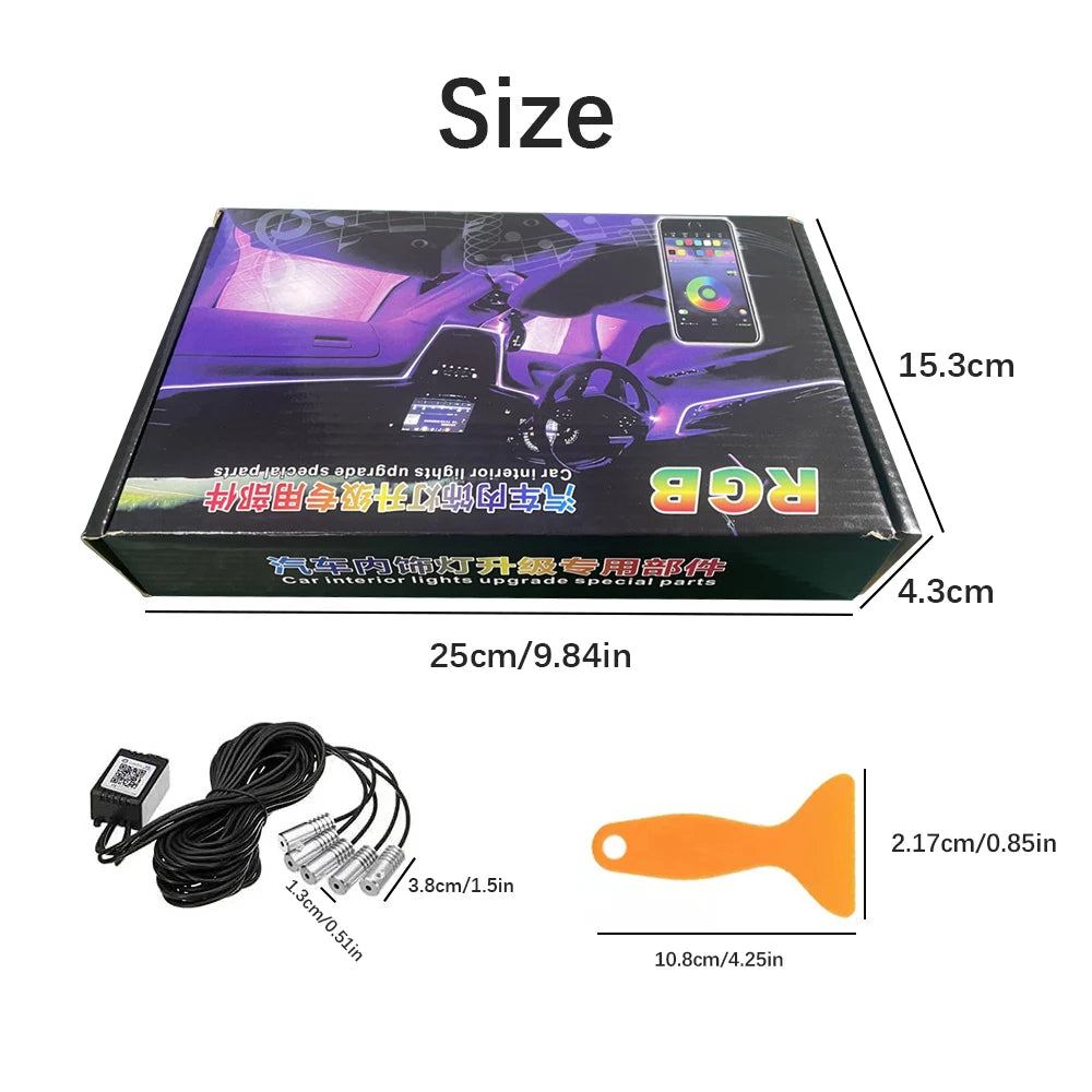 LED Car Interior Ambient Strip Lights RGB Fiber Optic