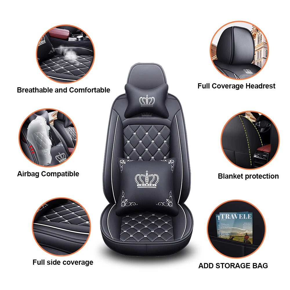 Universal 5 Seat PU Leather Car Seat Covers Full Set Front And Rear Anti Scratch Protection