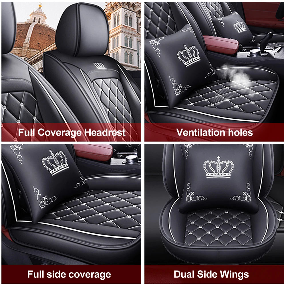 Universal 5 Seat PU Leather Car Seat Covers Full Set Front And Rear Anti Scratch Protection