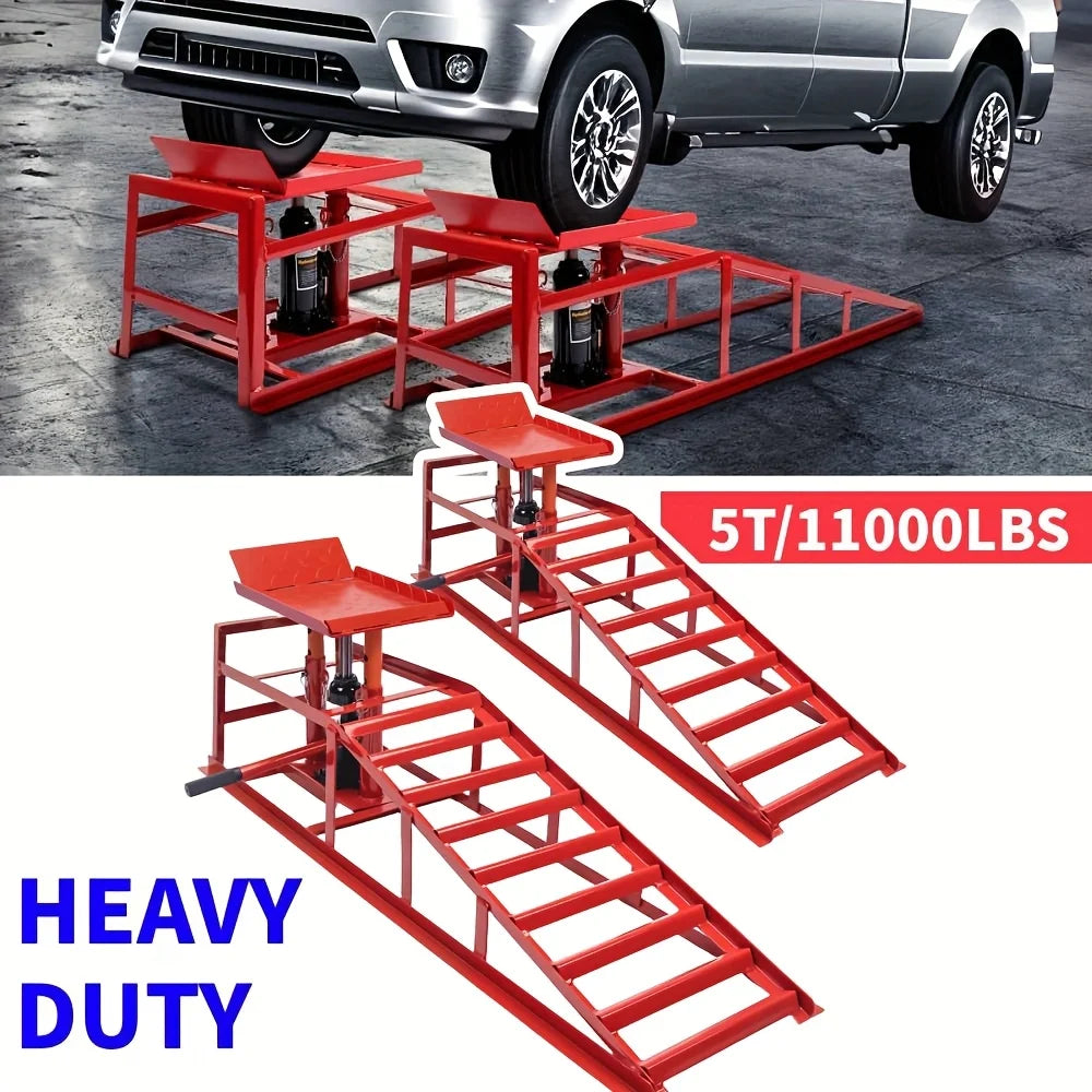 Two Piece Heavy Duty Hydraulic Car Ramps 11000lbs