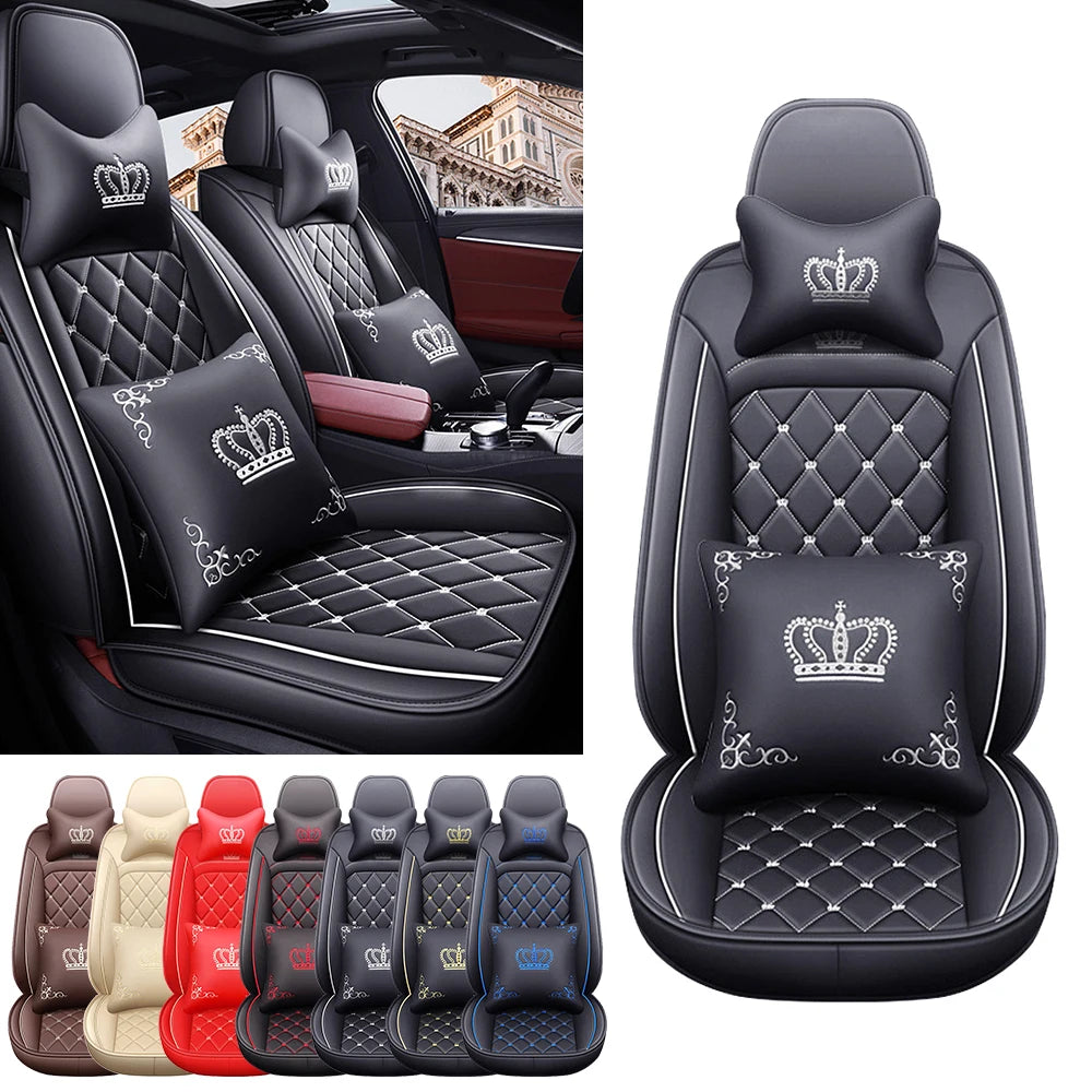 Universal 5 Seat PU Leather Car Seat Covers Full Set Front And Rear Anti Scratch Protection