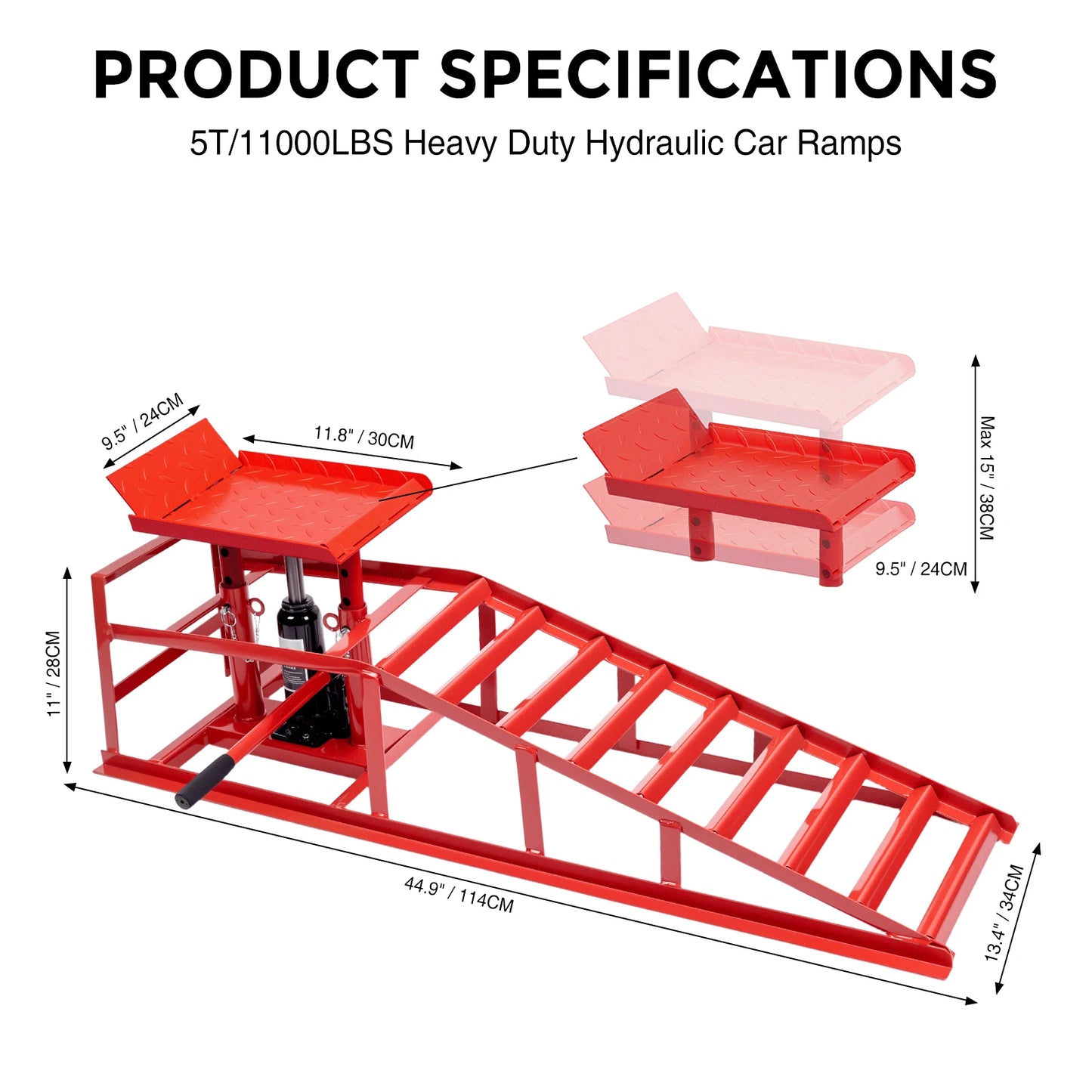 Two Piece Heavy Duty Hydraulic Car Ramps 11000lbs