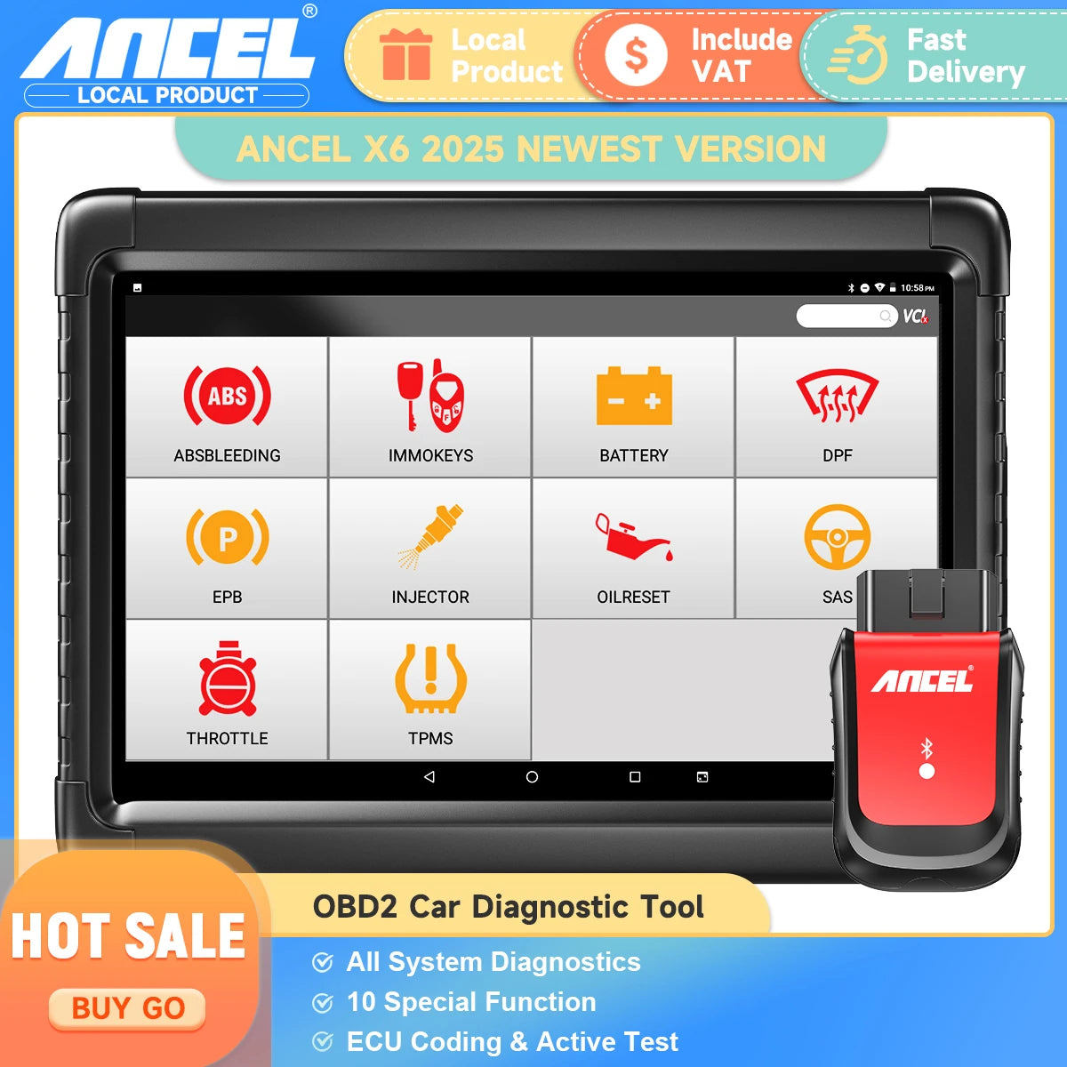 ANCEL X6 OBD2 Car Diagnostic Scanner With ABS TPMS Pro