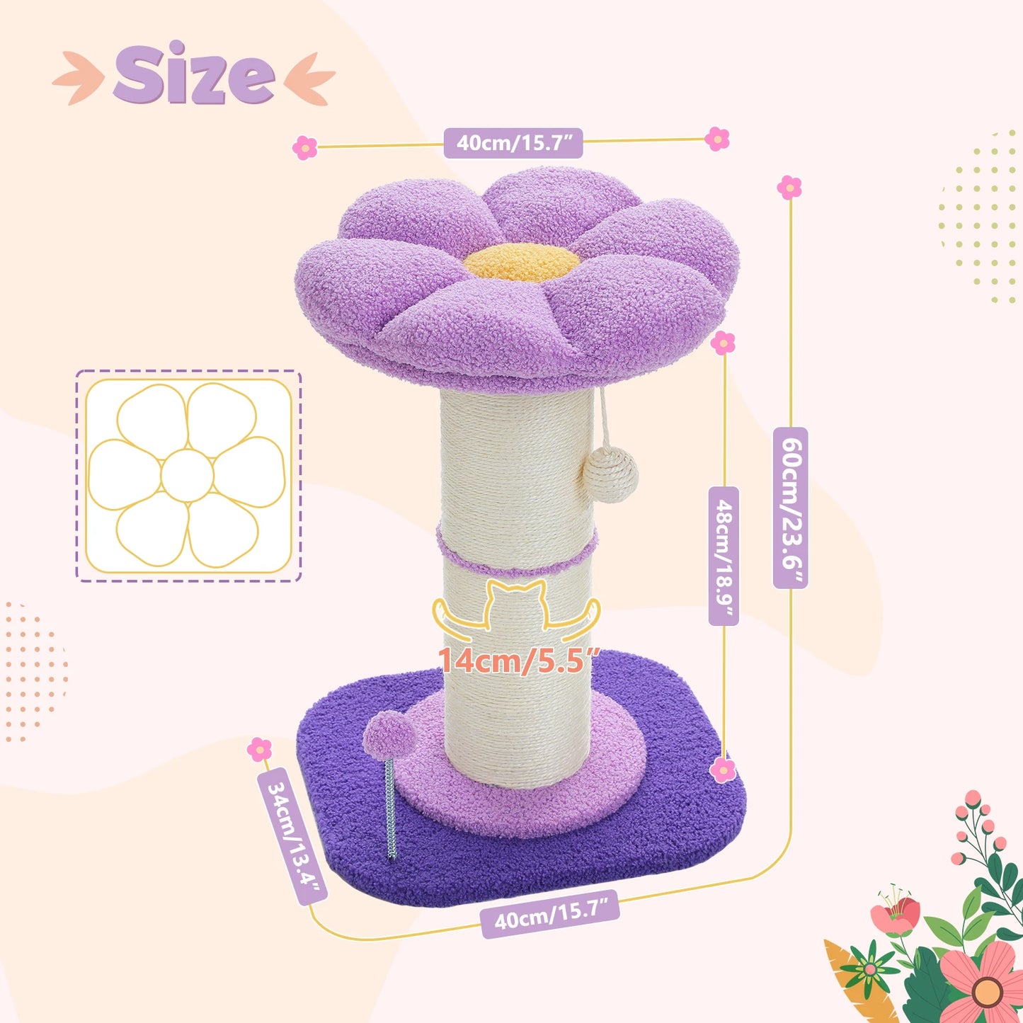 PEQULTICN Flower Cat Scratching Post Tree For Indoor Cats