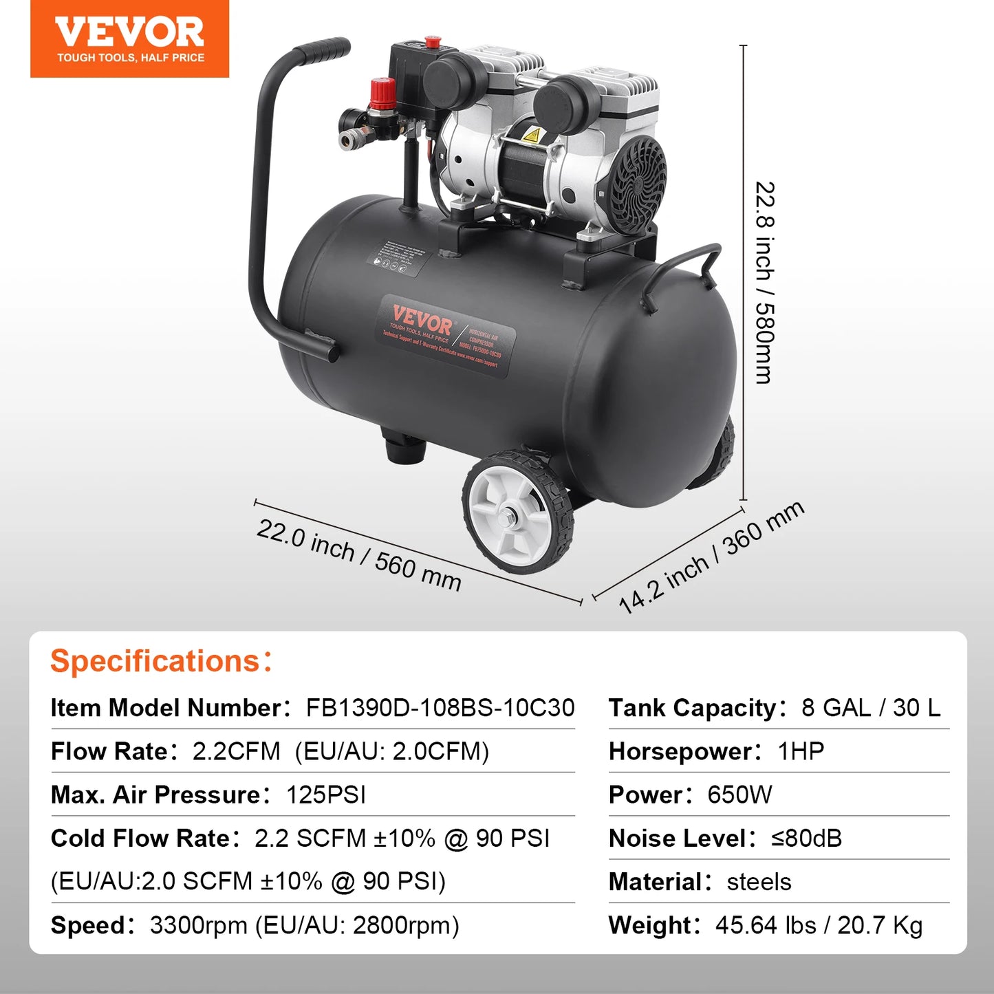 VEVOR Oil Free Portable Air Compressor for Auto Repair