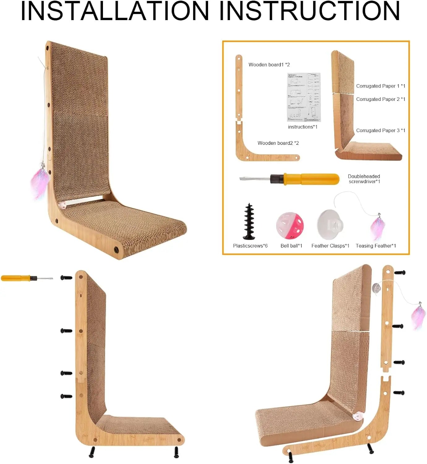 L Shape Cat Scratcher Cardboard Pad For Indoor Cats