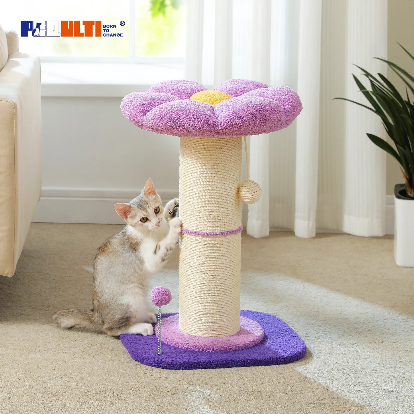 PEQULTICN Flower Cat Scratching Post Tree For Indoor Cats
