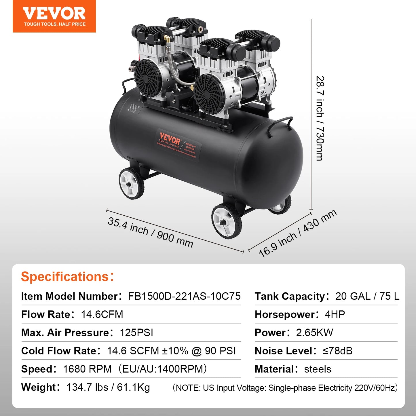 VEVOR Oil Free Portable Air Compressor for Auto Repair