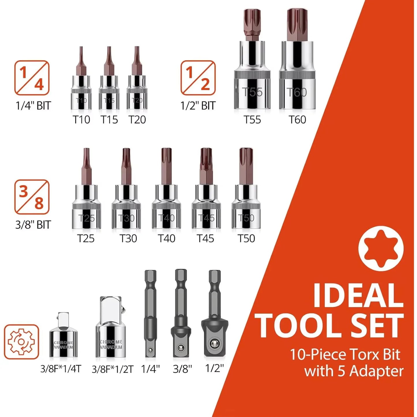 HignConcerned Chemical 15 Piece TX Star Bit Socket S2 Steel
