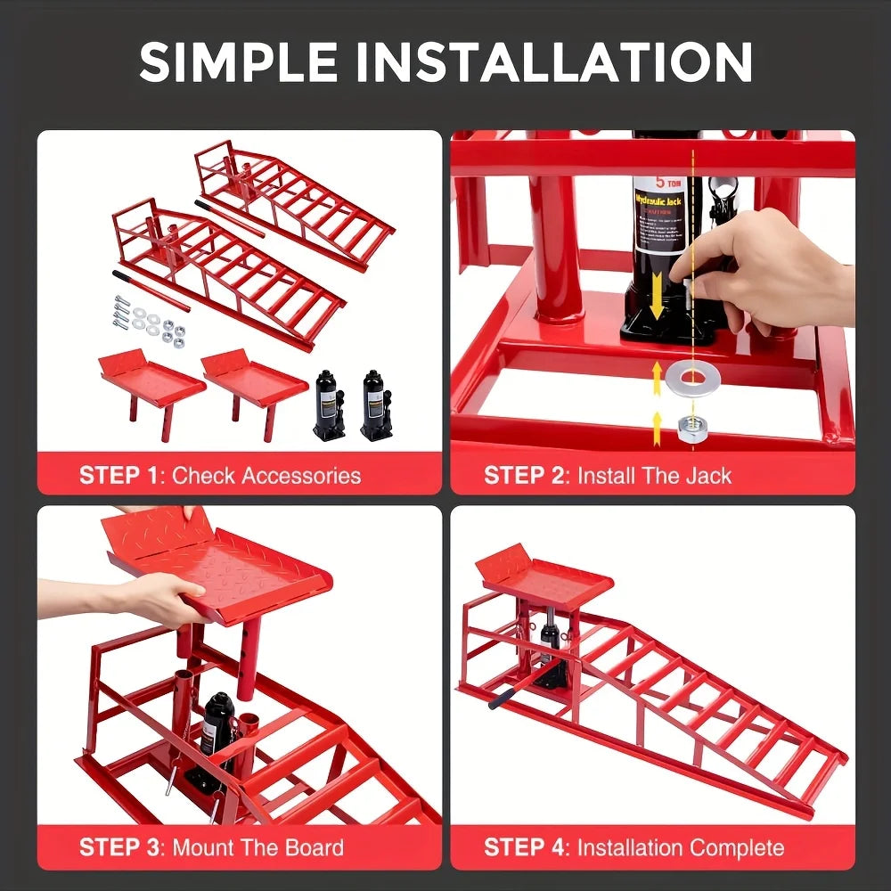 Two Piece Heavy Duty Hydraulic Car Ramps 11000lbs