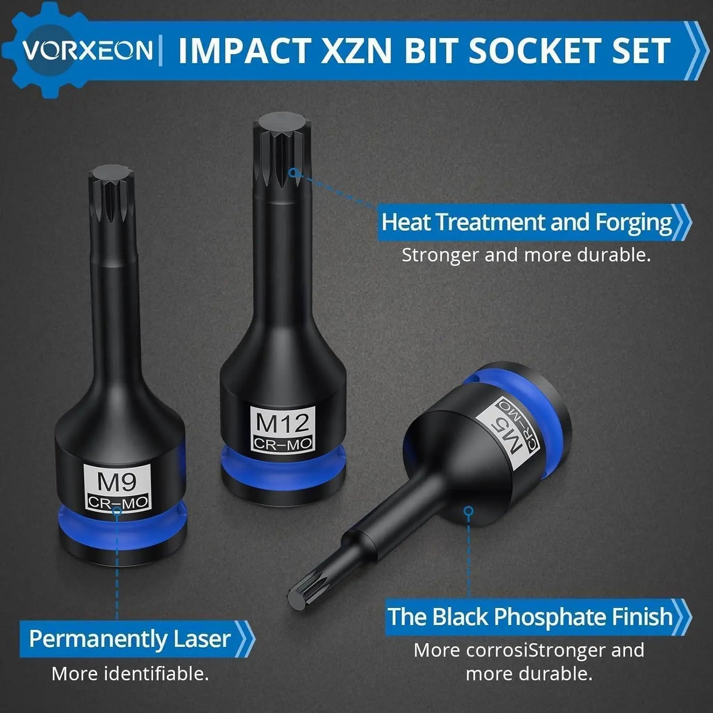 Hign-Concerned 10-Piece XZN Triple Square Socket Set 42CRMO