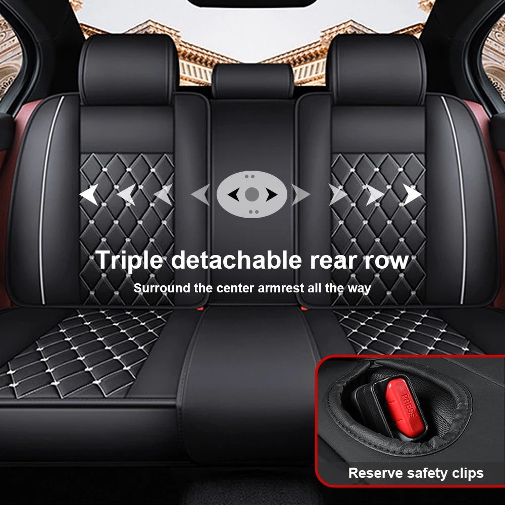 Universal 5 Seat PU Leather Car Seat Covers Full Set Front And Rear Anti Scratch Protection