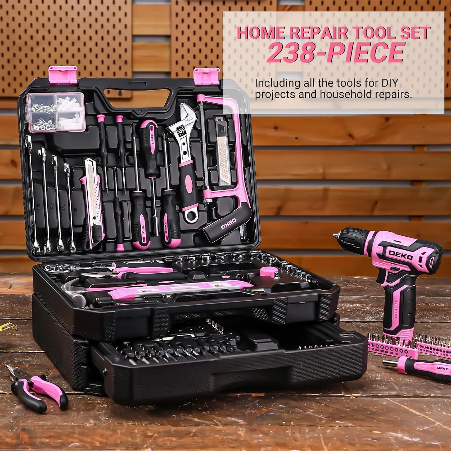 DEKODIY Home Mechanic Toolbox 12V Cordless Drill Kit