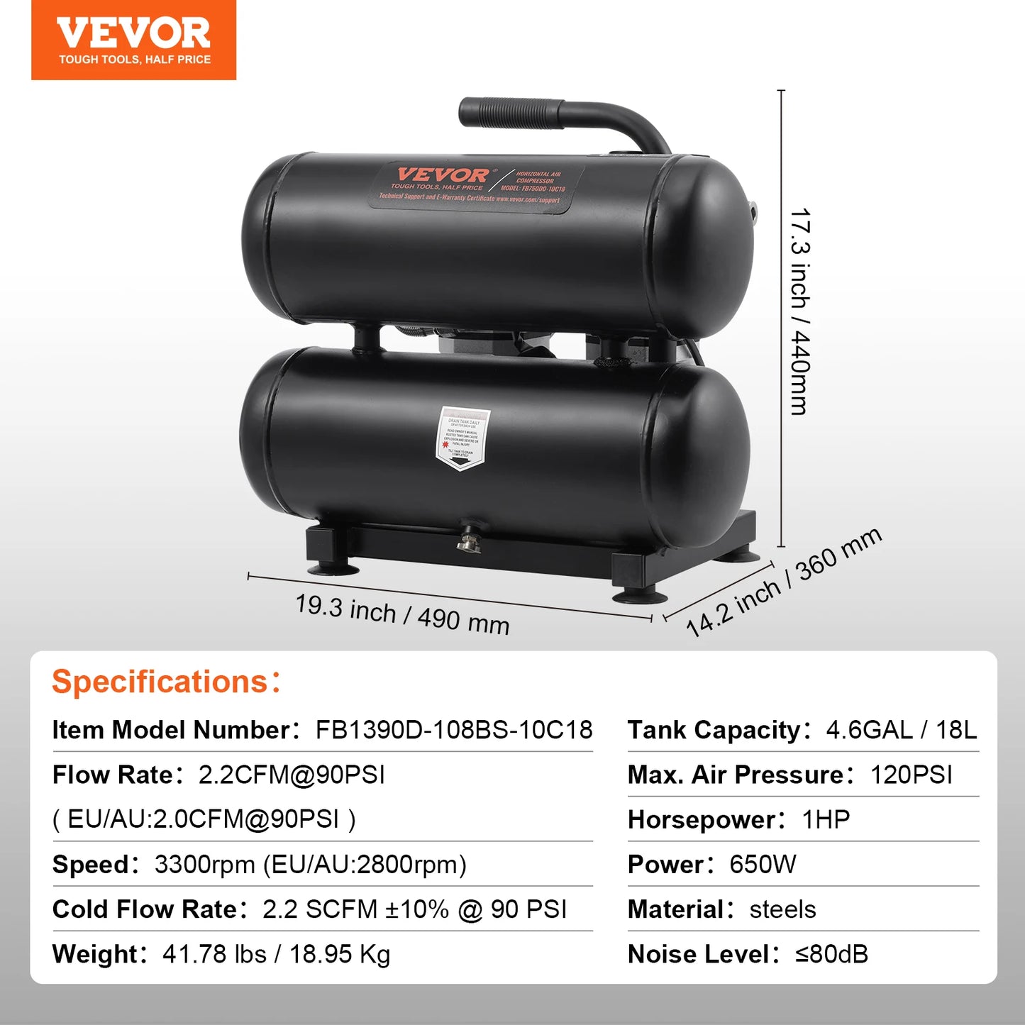 VEVOR Oil Free Portable Air Compressor for Auto Repair